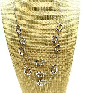 Silver-tone Oval Link Station Necklace Triple Layer NWOT